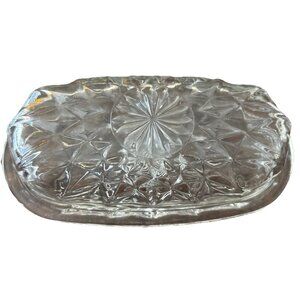 VTG  Crystal Clear, Cut Crystal Glass Butter Dish w/Lid Art Deco Design 6.5”L